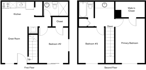Floor plan for 3 beds, 2 baths, 750 sqft